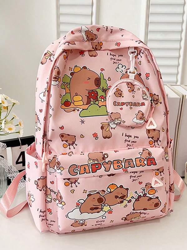 1 Stylish And Cute Capybara Pattern Travel Backpack, Highly Attractive, Large Capacity, Multifunctional Fashion Schoolbag, Travel Backpack, Suitable For Boys And Girls, Student Backpack, Must-Have For School