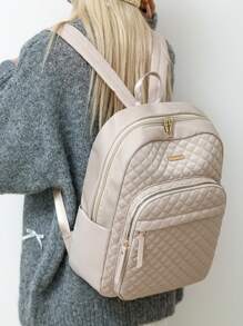 Women's Nylon Solid Quilted Large Capacity Backpack, Versatile Casual Student Travel Commute Bag