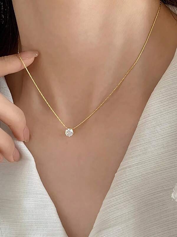 1 pieza Collar colgante estilo europeo y americano dorado para mujeres, gargantilla minimalista delicada de acero inoxidable, apta para uso diario, citas y fiestas