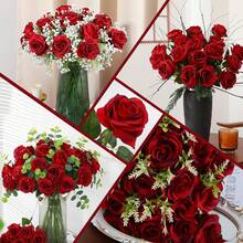 1/5/10/20pcs Artificial Deep Red Rose, Fake Rose, Suitable For DIY Wedding Bouquet, Tabletop Decor, Bridal Shower, Valentine's Day Decoration, Baby Shower, Home Decor, Indoor/Outdoor Decoration
