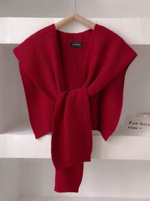 1pc Solid Color Knitted Woolen Shawl With Detachable Faux Collar, Fashionable Cape For Women To Cover Shoulders In Air-Conditioned Room