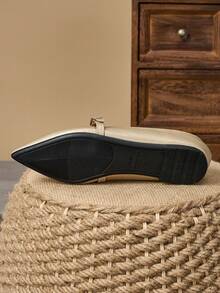 1 Pair Women's Pointy Toe Soft Leather Flats, Comfortable Versatile Work Office Loafers, Casual Slip-On Ballet Flat Shoes - 金色 - 查看 6