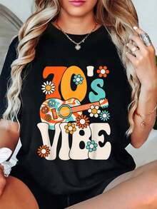 Funny 70's Vibe Retro Groovy Hippie Outfit 70s Party-Shirt Summer Outfits Women Shirts Women Graphic Tees Women - Black - View 1