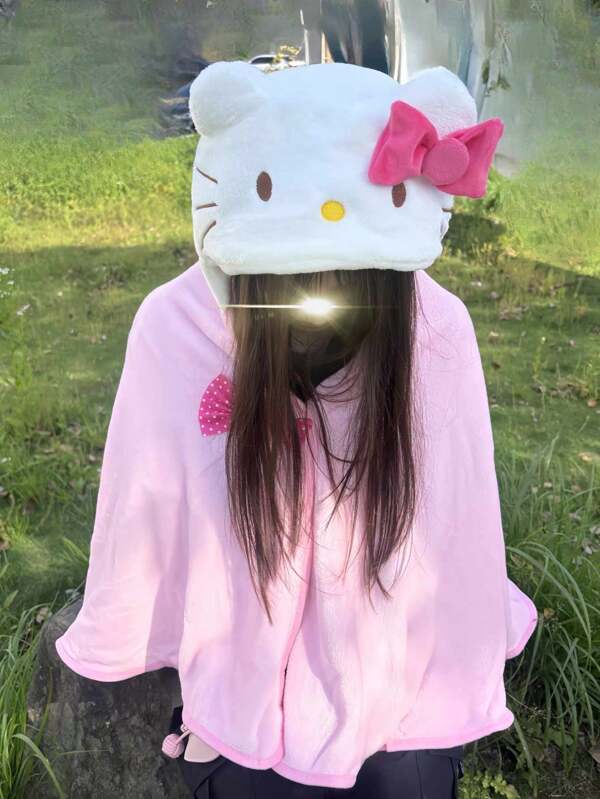 1 Stück Sanrio Hello Kitty Serie Mini süße Katze Ohren Kapuzendecke, Süß Cartoon Muster Umhang, kuschelig für Zuhause, Wohnheim, Klimaanlage, Geschenk
