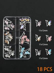 Set da 18 pezzi di decorazioni per unghie con farfalle 3D in colori misti, dorato, argentato, strass, gioielli in resina, per donne, per unghie in acrilico, arte di unghie fai da te, stile premium metal Y2k, accessori per arte di unghie, kit per unghie, per salone di bellezza, necessità per tecnici delle unghie