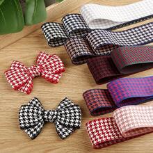 Dual-Color Houndstooth Woven Ribbon, Handmade DIY Bowknot Hair Accessories Shoe Flower Supplies Checker Ribbon, Floral Silk Ribbon - Multicolor - View 2