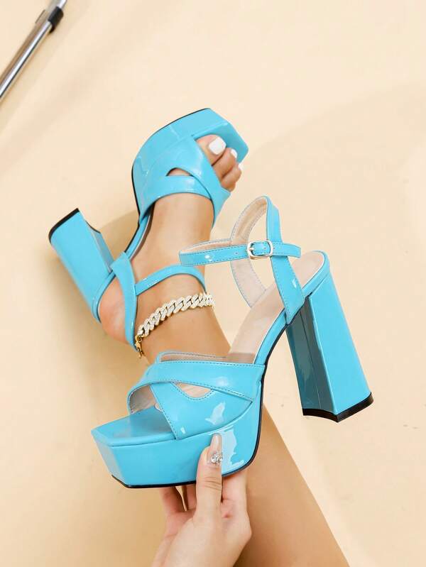 Women's Chunky Heel Sandals For Summer, Peep Toe, Strap, Mesh, Waterproof Platform, Back Strap Buckle Design, Elegant And Comfortable High Heel Sandals For Party And Dance Events