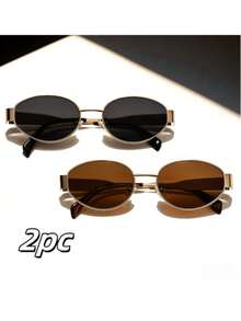 Gafas de sol ovaladas con marco de metal de moda para mujer, adecuadas para uso diario, viajes, vacaciones y playa - Multicolor - Ver 14