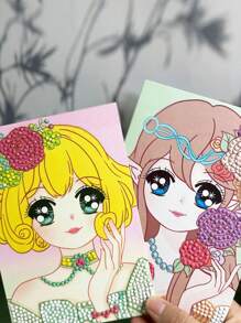 12 Stücke, süße Cartoon-Mädchen mit Handgriff, DIY Diamant Malset mit niedlichen kleinen Mädchen Mustern, kreative handgefertigte Diamant Aufkleber für Studenten, um Spaß am Handwerk zu erleben, die Konzentration zu verbessern und Spaß ins Leben zu bringen, geeignet für Anfänger für asymmetrisch geformte helle Diamant Bastelsets, als Geschenk für Studenten zum Schulanfang, Geburtstagsgeschenk, Feiertags-Geschenk, Wanddekoration für Zuhause im DIY Diamant Malerei Stil.