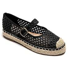 Ballerines ajourées à bride fantaisie avec boucle décorative sur semelle tressée - 黑色2223 - 查看 1