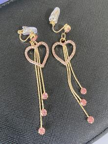 1 对时尚粉色心形吊坠闪亮水晶流苏吊坠耳环，女士迷人耳环 - 粉色 - 查看 10