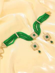 Moroccan Style Vintage Earrings Necklace Set, Bohemian Fashion Jewelry Accessories For Women, Suitable For Daily Wear, Bridal Wedding, Festival Performance - Multicolor - View 6