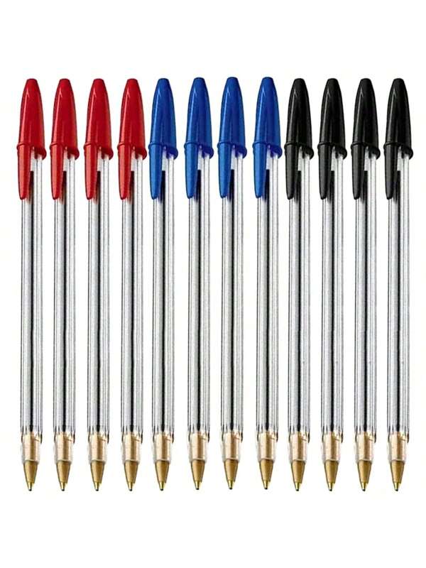 12 confezioni di penne a sfera blu, rosso e nero, punta media (1,0 mm), forniture scolastiche