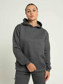 Women's Set Sweatshirt Kangaroo Hooded Pocket And Jogger Pants Cotton Flannel Plain Unisex Simple Casual Cute Pocket Drawstring