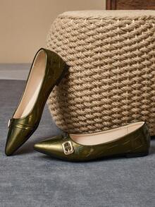 Women's Pointed Toe Casual Flats, Spring/Summer Military Green Color, Suitable For Party, Daily Wear, Outdoors, Versatile - Army Green - View 3