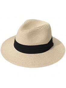 Nouveau chapeau de paille de Panama à large bord pliable, chapeau de soleil en polyester décontracté, respirant avec protection contre le vent et les UV, convient pour le printemps et l'été