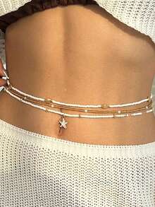 1pc Bohemian Style Colorblock Starfish Shell Beaded Stretch Belly Chain, Sexy Beach Jewelry Set, Elegant Gift For Women Party, Summer Accessory - Multicolor - View 3