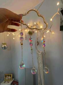 1 件天然石云形金属链水晶车挂浪漫家居墙壁捕光器装饰