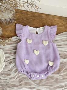 Unisex Baby Casual Purple Heart Sleeveless Romper Bodysuit, Summer - Lilac Purple - View 2