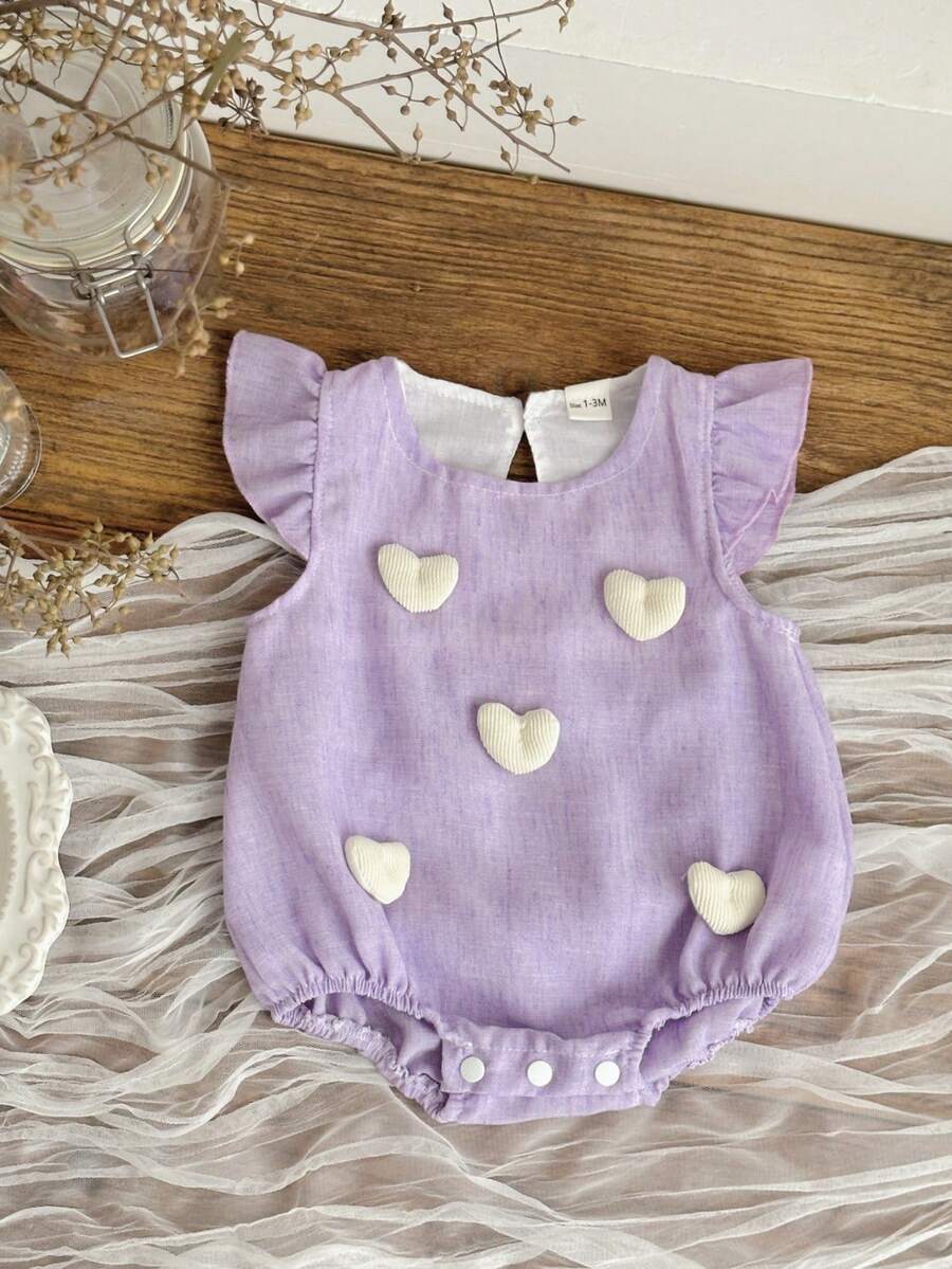 Unisex Baby Casual Purple Heart Sleeveless Romper Bodysuit, Summer