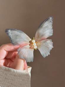 1 件复古优雅双层雪纺蝴蝶发夹，复古波西米亚花卉印花多功能发饰，适合所有季节爪夹发夹发夹 - 蝴蝶薄紗髮夾/多色 - 查看 15