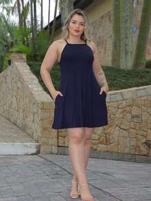 Short Strappy Dress With Pockets Women's Fashion Summer Everyday - 藏蓝色 - 查看 1