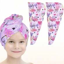 2pcs Microfiber Hair Towel Wrap For Kids 2 Packs Rapid Drying Hair Towel With Button Hair Turbans For Wet Hair Wraps Head Towel Wrap For Girls, Dark Unicorn