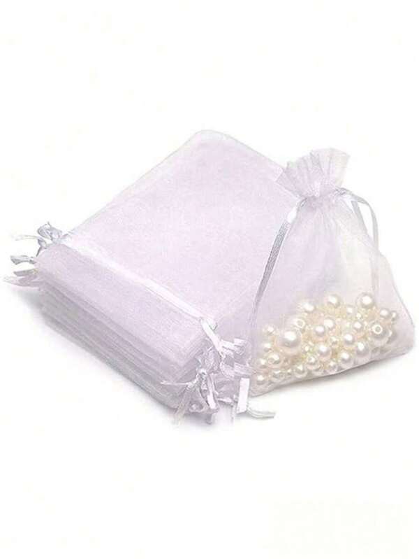 10pcs8 X 10 Cm Clear Drawstring Organza Jewelry Bag Wedding Party Gift Bag, Small Mesh Birthday Gift Bag Mini Candy Bag For Small Gift Jewelry Earrings (White)