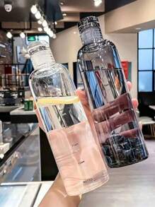 1 Graduated Water Bottle, Sports Water Bottle, Portable, Leak Proof, Plastic, Perfect For School And Outdoor Activities, Fitness And Travel, Ideal Choice For Both Men And Women