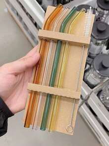 可重复使用玻璃吸管、饮用吸管、冰沙吸管、鸡尾酒吸管、果汁吸管、硼硅酸盐玻璃、易于清洁、非常适合家庭、办公室、旅行、酒吧使用、咖啡、茶、饮料、派对、活动、日常使用、送给朋友和家人的礼物、学校用品 - 彩色 - 查看 9