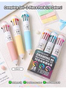 Languo 60-Color Oil-Based Ballpoint Pen - 10-Color Combined With 1-Color Multi-Color Pen For Diary Writing, Drawing And Note-Taking - 0.8mm Cute Cartoon Soft Grip Gel Pen, Gel Pen - Student Comic Drawing Colored Ballpoint Pen, Notebook Pen, Creative Stationery
