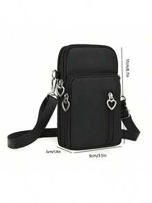 Solid Color Nylon Unisex Shoulder Sling Bag, Vertical Style Wallet, Coin Purse, Phone Pouch With 4 Zippers - Black - View 3