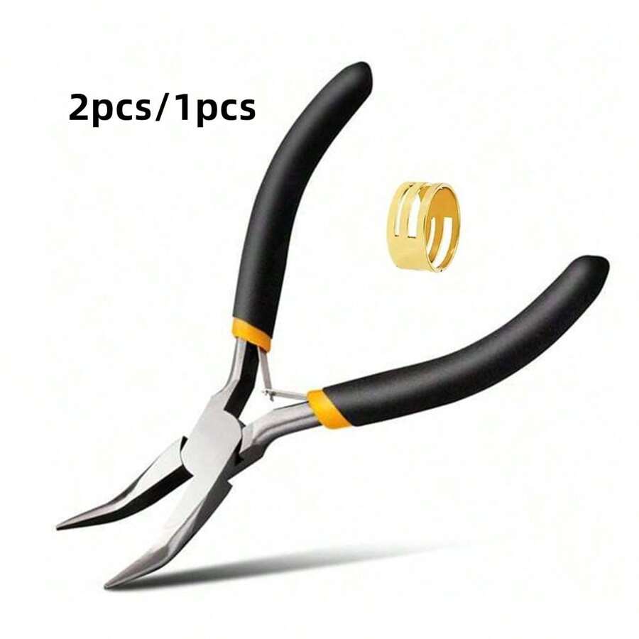 2 piezas/1 pieza Alicates de boca curva DIY de 12 mm, 1 anillo dorado y 1 anillo dorado que se pueden utilizar para hacer y reparar diversos accesorios de joyería