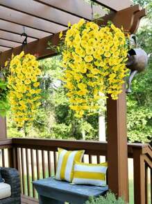 2pcs/4pcs Artificial Hanging Flowers, Yellow Eucalyptus Leaves Hanging Greenery Decorations, Suitable For Autumn, Garden Decorations, Outdoor Artificial Hanging Flowers, Home Office, Floral Theme, Perfect For Valentine's Day, Thanksgiving, Home Decoration,Fake Plants