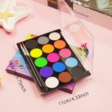 Set de 15 colores de pintura facial a base de agua, incluye 2 pinceles, fluorescente (brilla bajo luz UV), adecuado para festivales arcoíris, Halloween, Navidad, fiestas, carnavales, celebraciones, actuaciones en el escenario