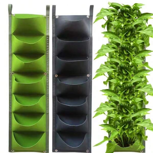 7 Pocket Vertical Growing Planting Bag Felt Fabric Wall Hanging Outdoor Garden Planter Pot Flower Vegetable Growing Container