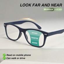 2 件渐进多焦点老花镜，近视和远视两用，经典方形镜框，舒适弹簧铰链，男女通用