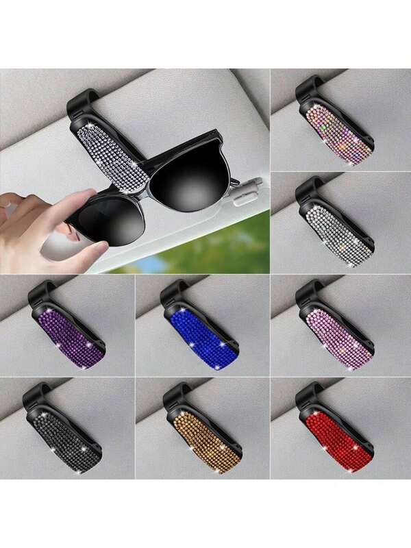 1 Stück Multifunktionsclip für Sonnenschutz im Auto, Auto Sonnenblende Brillenhalter mit Strass Dekor