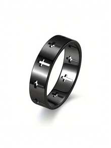 1 anel minimalista de aço inoxidável com cruz vazada, unissex para uso diário e em festas