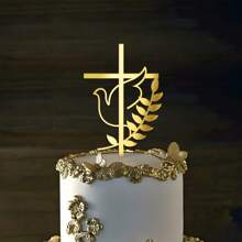 Acrylic Peace Cake Decor,Golden Cross Christening Love Cake Topper Decorations Supplies