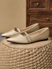 1 Pair Women's Pointy Toe Soft Leather Flats, Comfortable Versatile Work Office Loafers, Casual Slip-On Ballet Flat Shoes - 金色 - 查看 2