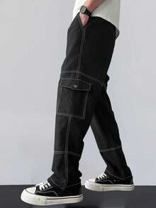 1pc Men's Multi-Pocket Cargo Pants, Casual Loose Fit Trousers For Spring/Autumn, Suitable For Beach, Vacation, Daily Commute, Outdoor, Sports, Fitness, Jogging, Loose Straight Leg Pants, Fashionable Streetwear For Summer