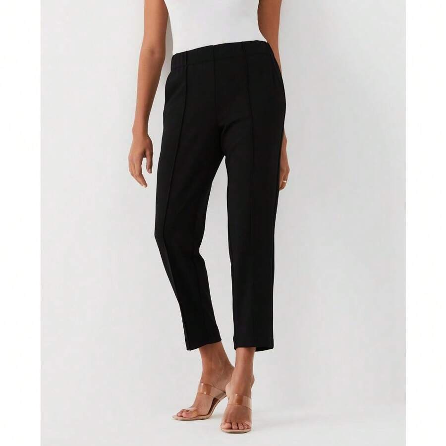 Local Shipping- Straight Leg Classic Fit, Cropped Work Slacks,Women's 25.5" Petite Easy Pull-On Pants With Stretch Crepe Fabric, - Black - View 1