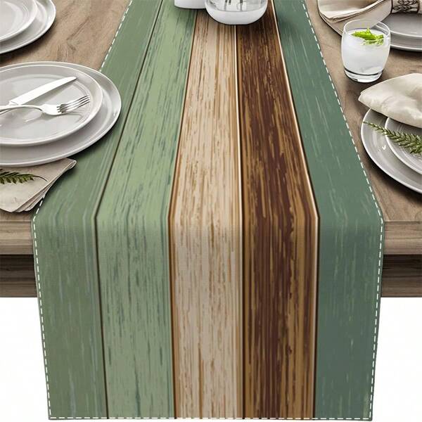 Retro Gray Green Brown Wooden Farm Table Runner, Ivory Waterproof & Washable Dining Table Decor For Farmhouse Party, Holiday Dinner, 13"X35", 13"X47", 13"X72", 13"X90", 13"X108"