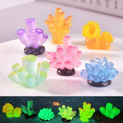 6 piezas Decoración de acuario, micro paisaje de coral que brilla en la oscuridad para decorar el tanque de peces, accesorios de decoración DIY