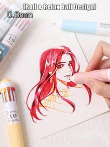 Languo 60-Color Oil-Based Ballpoint Pen - 10-Color Combined With 1-Color Multi-Color Pen For Diary Writing, Drawing And Note-Taking - 0.8mm Cute Cartoon Soft Grip Gel Pen, Gel Pen - Student Comic Drawing Colored Ballpoint Pen, Notebook Pen, Creative Stationery