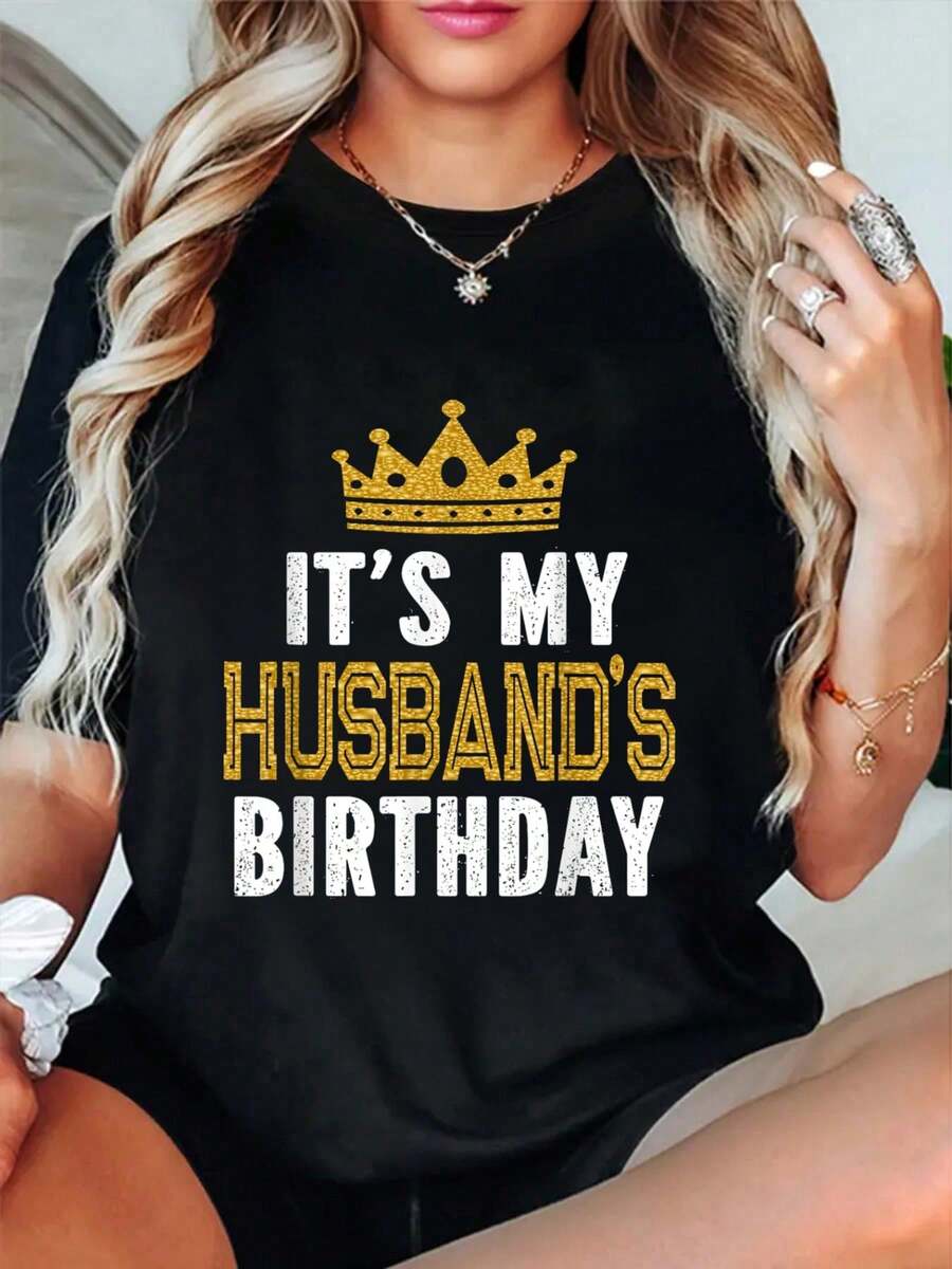 It's My Husband's Birthday Party Family Matching-Shirt Summer Outfits Women Shirts Women Graphic Tees Women - màu đen - Xem 1