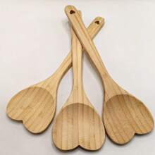 Set de 2 cucharas de cocina de bambú con forma de corazón: cucharas de amor, utensilios de cocina, cuchara de bambú grande, pala de cocina, decoración de inauguración de la casa/cumpleaños