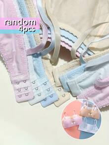 VKELUV 4 件随机颜色女童内衣，舒适可调节肩带和后钩胸罩，可爱甜美彩虹印花针织面料无钢圈胸罩 - 彩色 - 查看 3