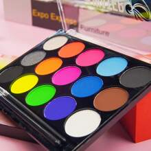 Set de 15 colores de pintura facial a base de agua, incluye 2 pinceles, fluorescente (brilla bajo luz UV), adecuado para festivales arcoíris, Halloween, Navidad, fiestas, carnavales, celebraciones, actuaciones en el escenario